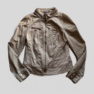 Express Stretch Denim Stone Brown Moto Jacket Blazer Zippered Women’s Size 4